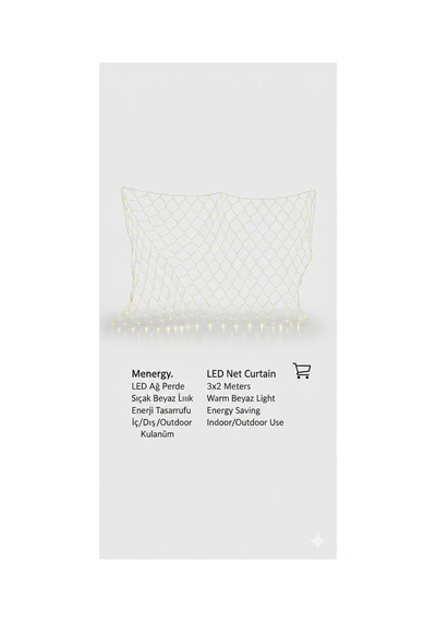 Menergy Led Ağ Perde Işık 3x2 Metre Sıcak Beyaz İç & Dış Mekan Enerji Tasarruflu Net Curtain Sarı