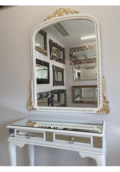Ayna Denizi Lady White Gold Model Beyaz Altın Renk Dekoratif Ayna Altın - Beyaz