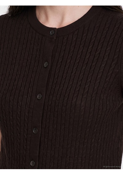 Lcw Comfort Kahverengi Bisiklet Yaka Kadın Triko Hırka