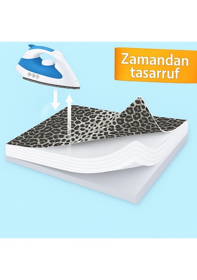 Ütü Masası Kılıfı Keçeli Gri Leopar Desen Battal Boy Xxl Pamuklu Yanmaz Üretim Koyu Gri