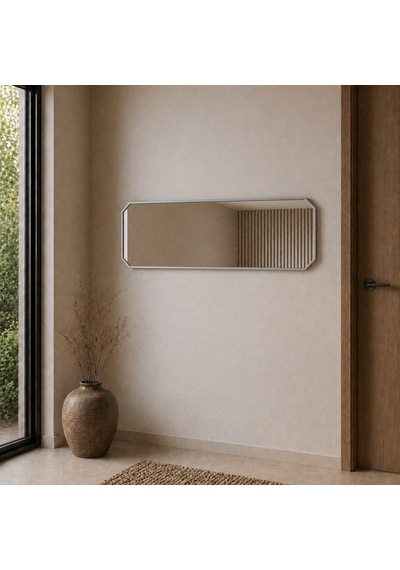 Modern Banyo Aynası 120x40 Cm Minimalist Dekoratif Duvar Aynası Modelleri Gümüş