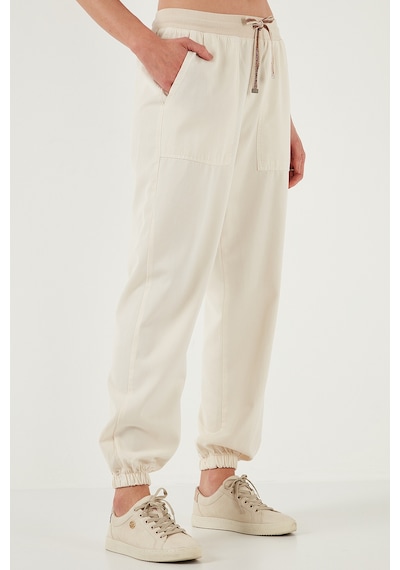 Lela Regular Fit Yüksek Bel Lastikli Paça Jogger Spor Bayan Pantolon 668Yp5039 Taş