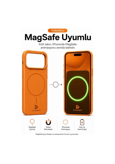 iPhone Uyumlu 17 Pro Max Aura Akıllı Magsafe Animasyonlu Silikon Kılıf Turuncu