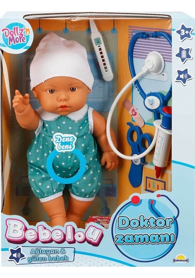 Bebelou Doktor Zamanı 35Cm Konuşan Bebek 29459 Yeşil