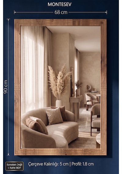 Antik Ahşap Dik Dekoratif Ayna Banyo Oda Lavabo Wc Dresuar Koridor Konsol Mutfak Makyaj Boy Aynası 90x68 Ds-2 Antik Çam