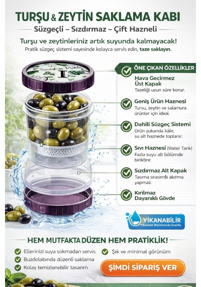Kum Saati Zeytin Turşu Kabı Süzgeçli Saklama Kabı Diğer