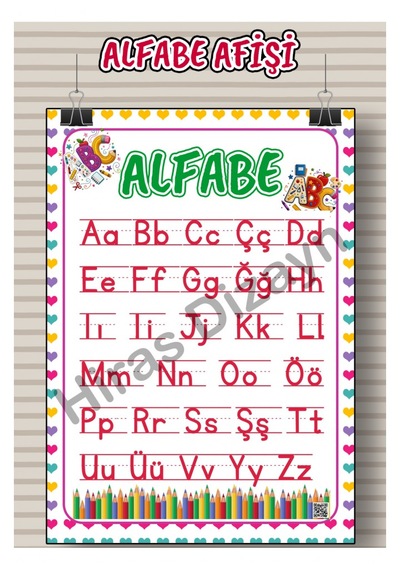 Hiras Dizayn Alfabe Eğitici Afiş A3, 30 42 Cm