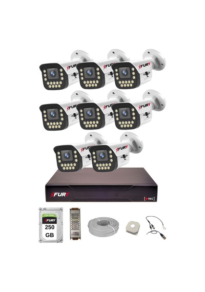 Fury 8 Li Sesli 15 Warm Led Gece Renkli Görüş Su Geçirmez Güvenlik Kamerası Seti 250gb