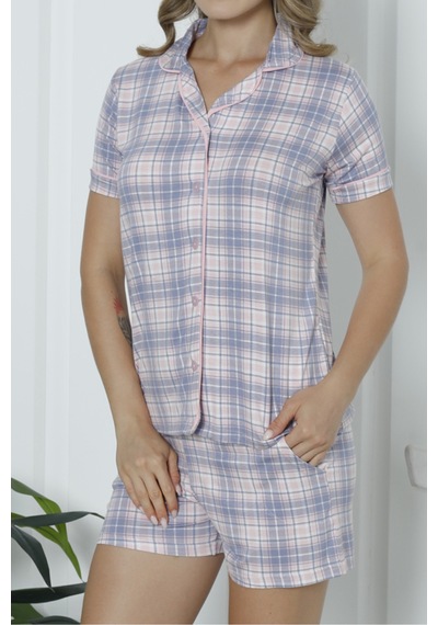 Nicoletta Kadın Şortlu Pijama Takımı Kısa Kollu Düğmeli Cepli PEMBE