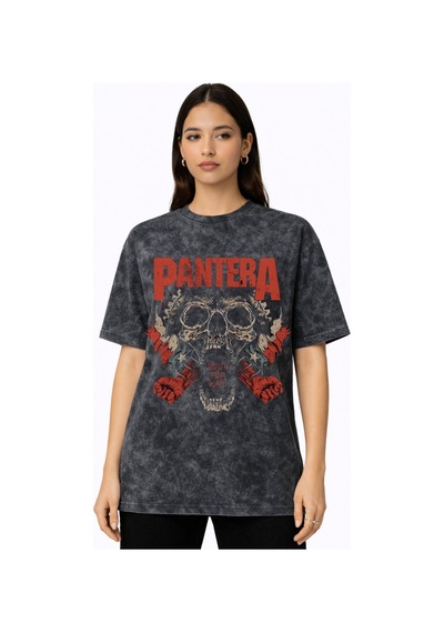 Pantera Mouth For War Rock Metal Müzik Grubu Baskılı Unisex Overs Siyah
