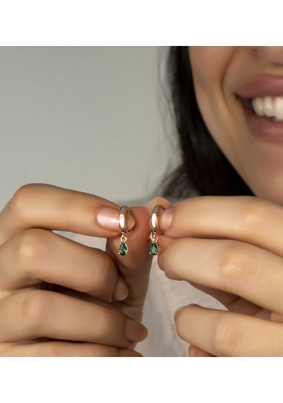 Bymoreelsesilver Zümrüt Renk Damla Tek Taşlı Gümüş Halka Küpe