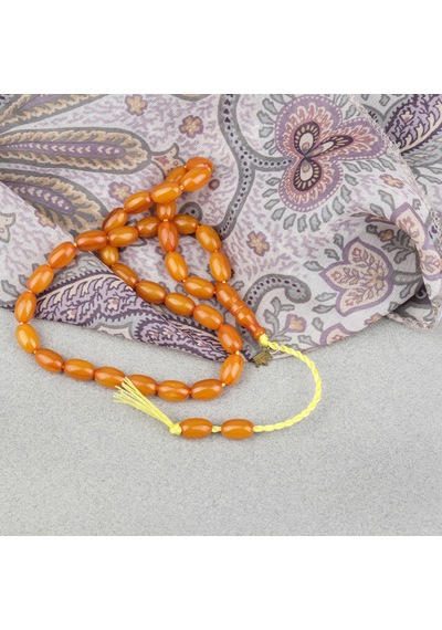 Omari Sıkma Kehribar Beyzi Kesim Sistemli 7.5x12mm Tesbih
