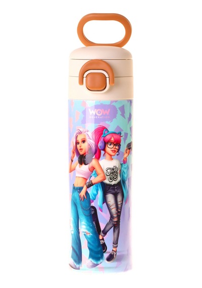 Wow Generation 520 Ml Cool Desenli Mavi - Pembe Kız Çocuk Çelik Termos Matara Çift İçim Kilitli Kapak - W6042