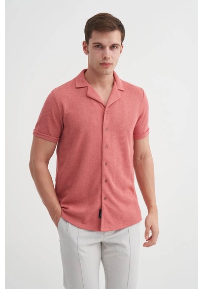 Cazador Slim Fit Örme Pamuklu Gül Kurusu Erkek Gömlek 20000 Gül Kurusu