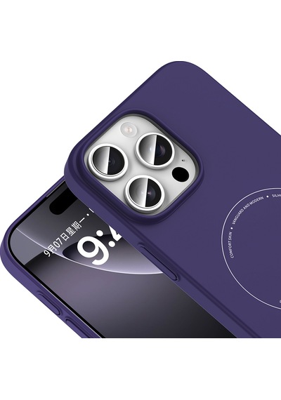 Maks Technology iPhone Uyumlu 16 Pro Kılıf M-safe Şarj Özellikli Kamera Korumalı Mkst Elio Sert Pc Kapak - Derin Mor