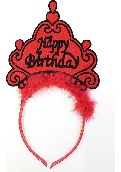 Happy Birthday Neon Kırmızı Renk Doğum Günü Tacı 24x15 Cm "