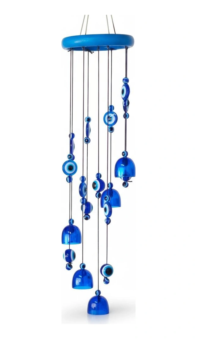 Feng Shui Nazar Boncuğu Rüzgar Çanı Metal Kötü Göze Karşı Dış Mekan Dekoratif Bahçe Kapı Süsü 80 Cm. 60  Cm