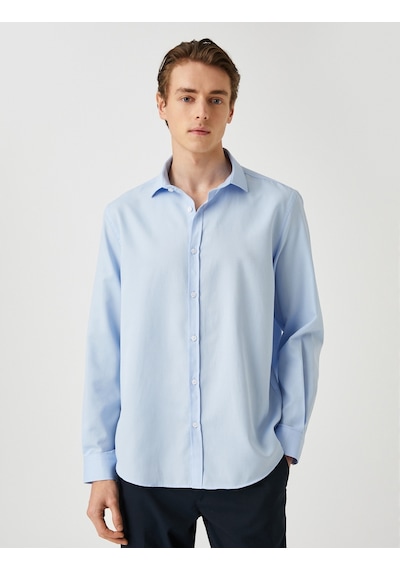 Koton Basic Gömlek Klasik Manşet Yaka Uzun Kollu Dar Kesim Non Iron Mavi 3sam60138hw 3SAM60138HW653 Mavi