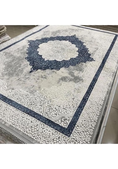 Gabardin Halı Lorenza Serisi 13627 Akrilik Halı Salon Oturma Odası Halısı Krem - Mavi