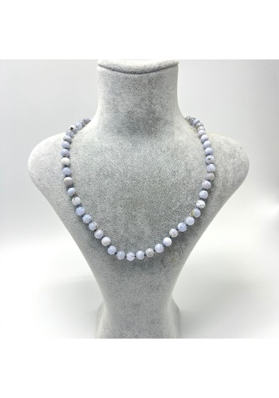 Yıldız Doğal Taş Kalsedon Doğal Taş 6 MM Makrome Kolye 45 CM - 55 CM Ayarlanabilir Mavi