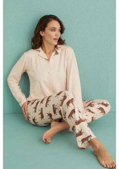 Arcan Mihra Kadın Gömlek Yaka Termal Pijama Takımı 14300/2 - 1 Adet 001