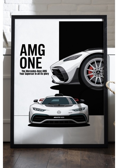 Mercedes Amg One Siyah Ahşap Çerçeveli Poster, Dekoratif Araba Duvar Tablosu