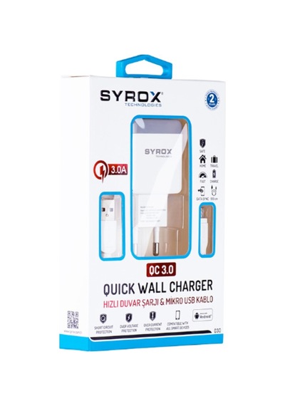 Syrox Q30 Micro Usb Girişli 3.0 Amper Hızlı Şarj Aleti+Kablo Seti (418197593)