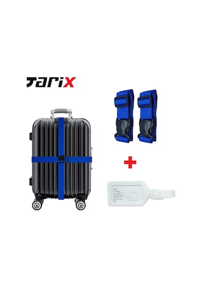 Tarix 2 Adet Mavi Valiz Kemeri + 1 Adet Beyaz Valiz Etiketi Mavi