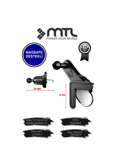 Magsafe Uyumlu 2in1 Araç İçi Telefon Güçlü Mıknatıslı Ekran Arkası Ve Havalandırma Tutucu Mt6084 Çok Renkli