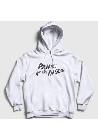 Presmono Unisex Brush Panic At The Disco Kapüşonlu Sweatshirt Beyaz