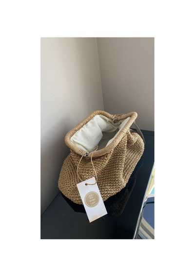 Hasır El Örmesi Portföy Çanta Büyük Boy 30x25 Cm Astarlı