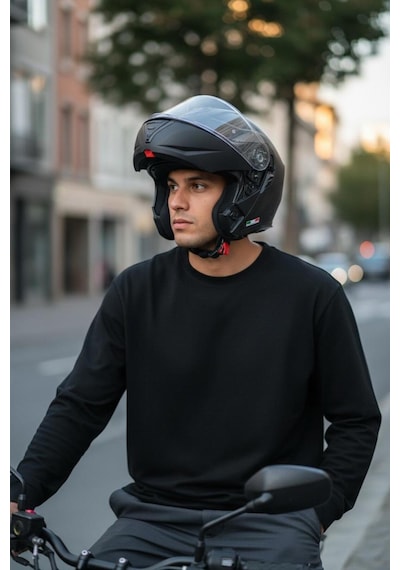 Sway Sw 917 Mat Siyah Çene Açılır Güneş Gözlüklü Motosiklet Kask