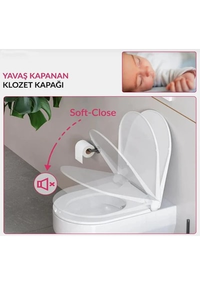 Nevora Klozet Kapağı Termoplastik Yavaş Kapanan Yarım Daire Formlu