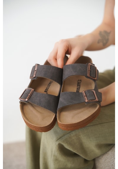 Daxtors Arizona Günlük Ortopedik Unisex Tokalı Terlik Kahverengi