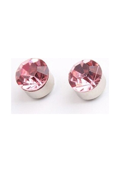 Pembe Zirkon Taşlı 4 Mm Mıknatıslı Deliksiz Küpe 1 Çift Manyetik Fake Küpe
