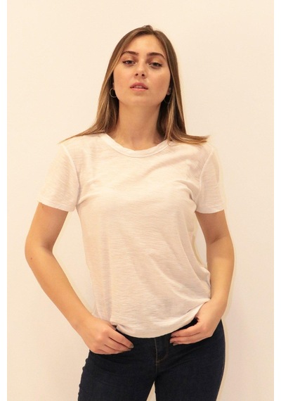 Rich Kadın Organik Bisiklet Yaka T-shirt %100 Pamuk Tişört Beyaz