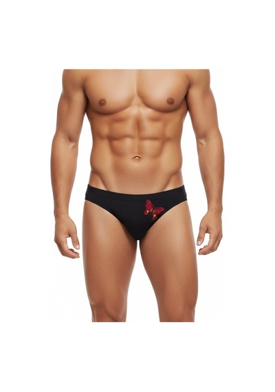 Bonbon Erkek Kırmızı Kelebek Nakışlı Siyah Renk String Külot Bb2291