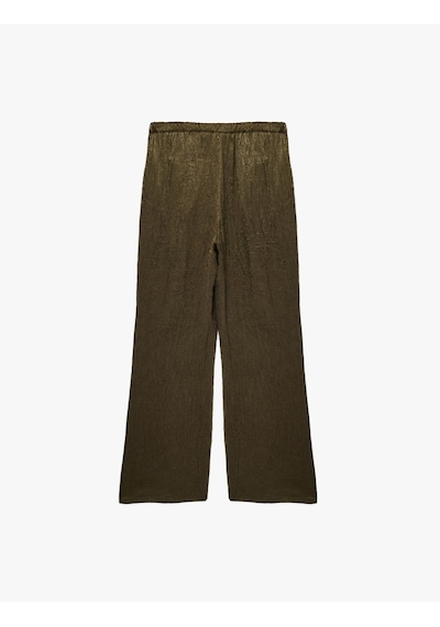 Koton Beli Lastikli Cepli Geniş Paça Dokulu Saten Pantolon Haki 6sak40236pw Haki