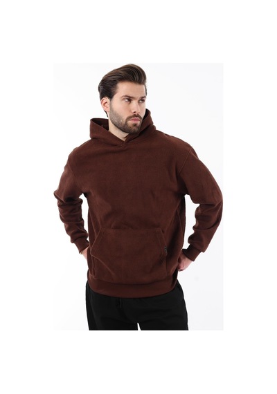 Madmext Acı Kahverengi Kapüşonlu Cep Detaylı Polar Erkek Sweatshirt 7093 Acı Kahverengi