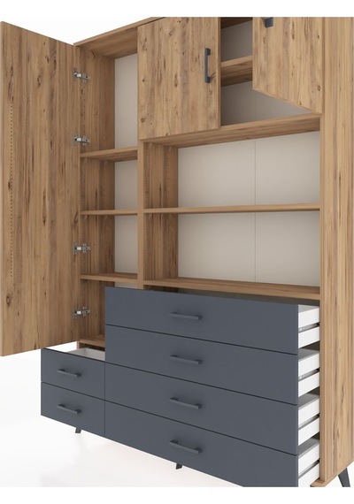Arges Dolap 8 Raflı 6 Çekmeceli 3 Kapaklı 132x30x195 Çam-çam/antrasit Atlas Çam/antrasıt Arges Dolap 8 Raflı 6 Çekmeceli 3 Kapaklı 132x30x195 Çam-çam/antrasit Atlas Çam/antrasıt