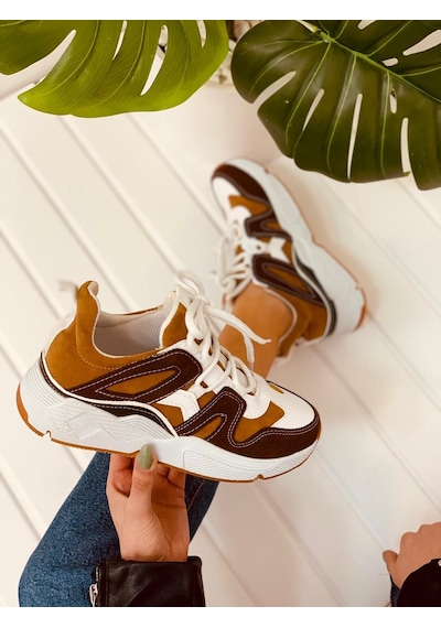 Erva'nın Butiği Taba Hardal Travis Kadın Sneakers-2724 Taba Hardal Süet