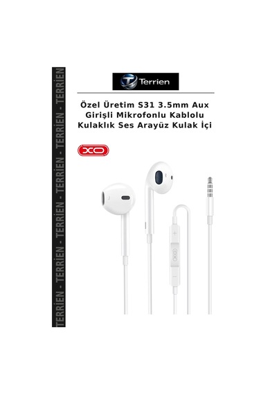 Özel Üretim S31 3.5mm Aux Girişli Mikrofonlu Kablolu Kulaklık Ses Arayüz Kulak İçi