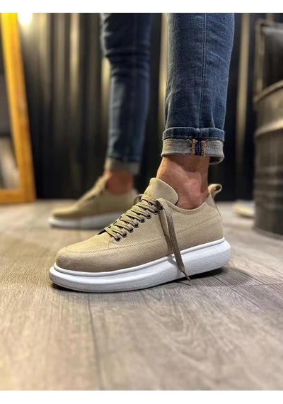 Mevese Meverk Süet Erkek Sneaker Ayakkabı Kalın Taban Günlük Krem