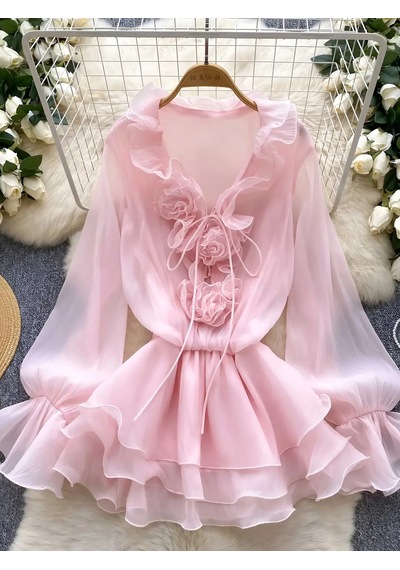 Havens Lia Şifon Gül Detay Elbise Pembe
