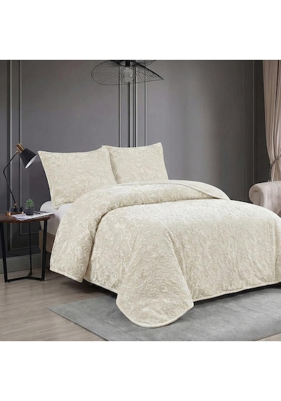 Soft Battaniye Çift Kişilik 220 X 240 Krem Yastık Kılıfı Hediyeli Krem