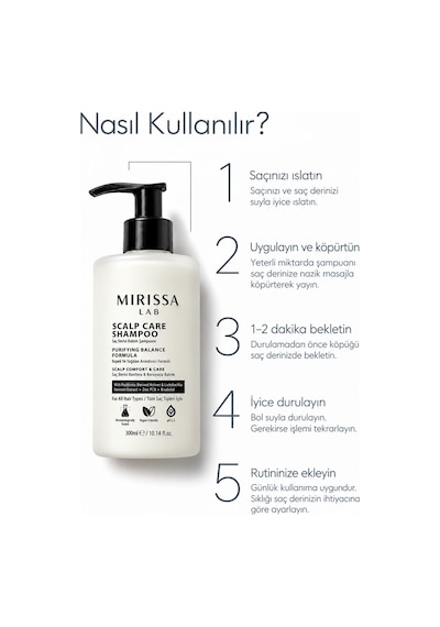 Mirissa Lab Kepek Ve Yağlanma Karşıtı Sülfatsız ve Tuzsuz Saç Derisi Şampuanı 300 ML