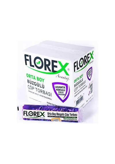 Florex Büzgülü Lavanta Kokulu Orta Boy Çöp Torbası 25 Adet Mor 55 x 60 CM