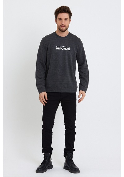 Süperlife Erkek Bisiklet Yaka Regular Fit Brooklyn Baskılı İnce Sweatshirt Spr23sw330 Antrasit