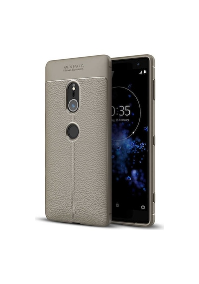 Sony Xperia Xz2 Kılıf Niss Deri Desenli Silikon Kılıf Gri
