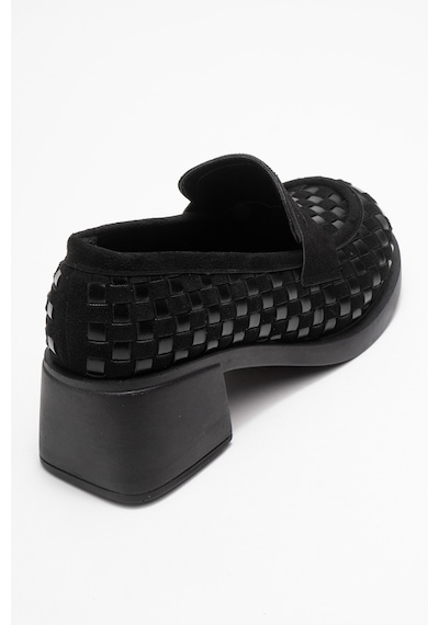 Luvishoes Luvi Shoes Marlon Siyah Örgülü Kadın Kalın Topuklu Loafer Ayakkabı Siyah